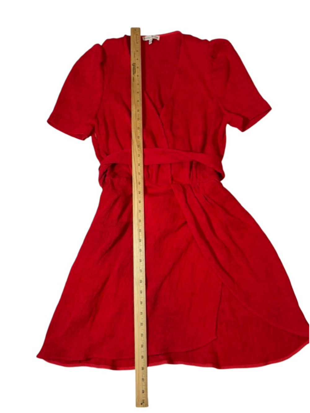 Moon River Red Wrap Mini Dress XL Puff Sleeve Belted Romantic Party - Picture 2 of 8